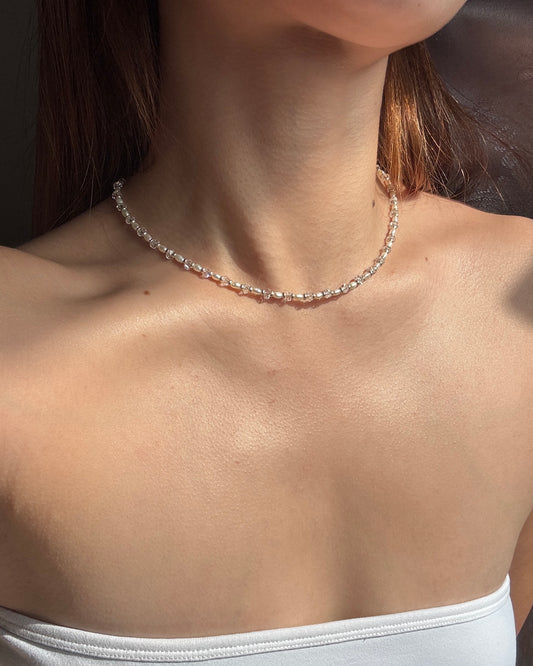 手作飾品品牌 Silhouette Spark 銀色白水晶珍珠項鍊 MIRA necklace