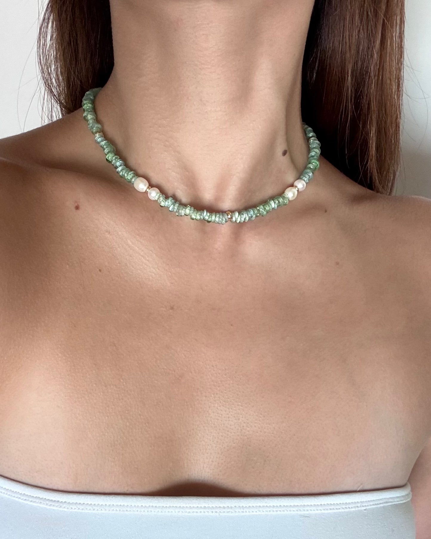 手作飾品品牌 Silhouette Spark 淺綠色珍珠項鍊 Brie 項鍊 Brie necklace