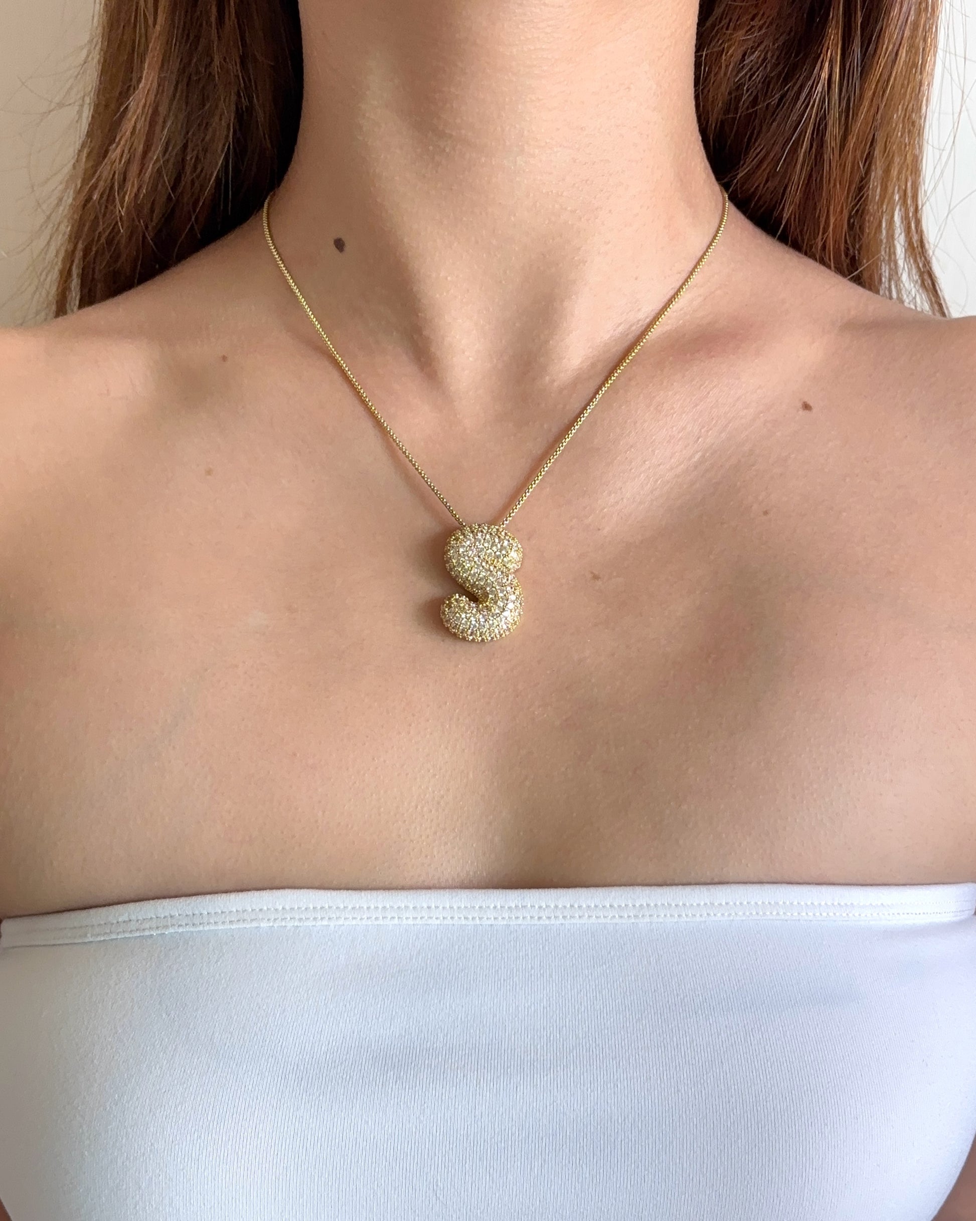 手作飾品品牌 Silhouette Spark 鋯石字母吊墜項鍊 Bubble Necklace