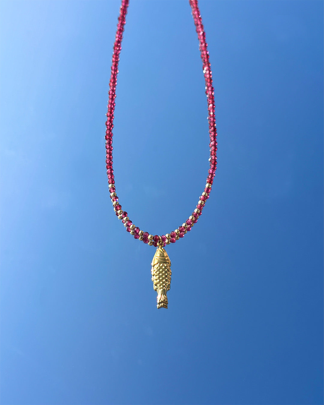 手作飾品品牌 Silhouette Spark 石榴石幸運魚項鍊 Kini 項鍊 Kini garnet gemstone necklace