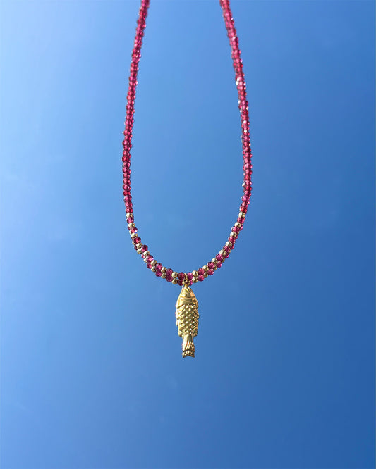 手作飾品品牌 Silhouette Spark 石榴石幸運魚項鍊 Kini 項鍊 Kini garnet gemstone necklace