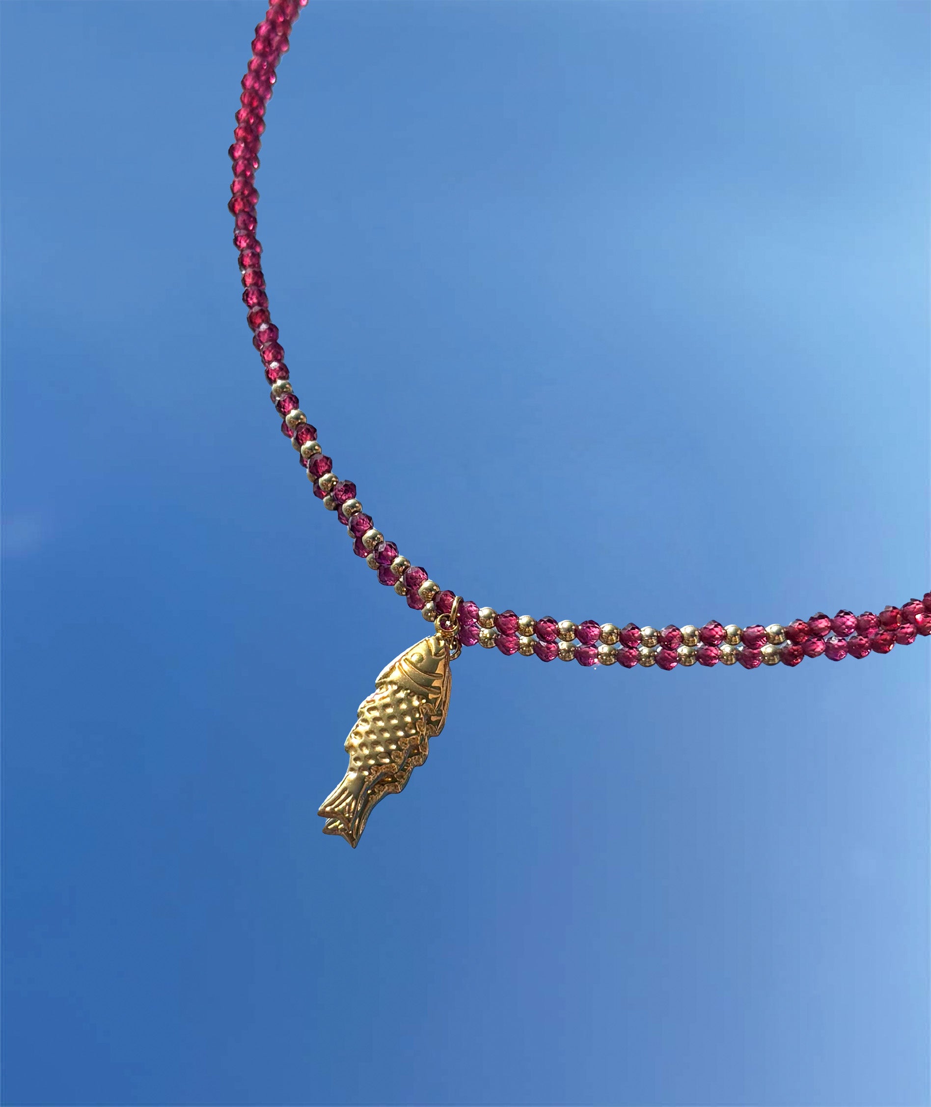 手作飾品品牌 Silhouette Spark 石榴石幸運魚項鍊 Kini 項鍊 Kini garnet gemstone necklace
