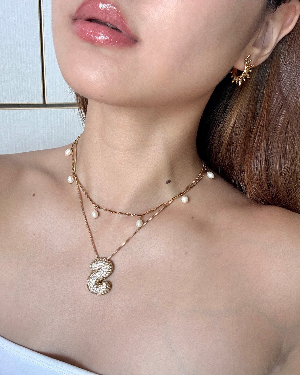 手作飾品品牌 Silhouette Spark 鋯石字母吊墜項鍊 Bubble Necklace