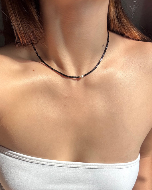 手作飾品品牌 Silhouette Spark 黑尖晶水晶珍珠項鍊 ZIVA necklace